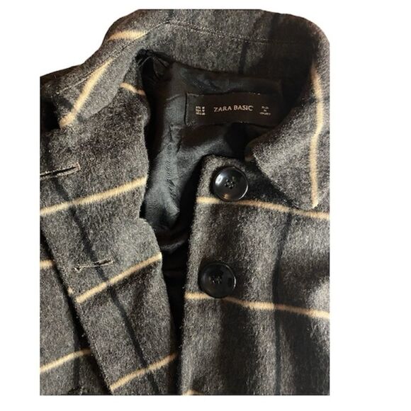 ZARA LINED CAPE JACKET PETER PAN COLLAR WOOL BLEND GRY BLACK TAN WOMENS MEDIUM - Picture 2 of 8